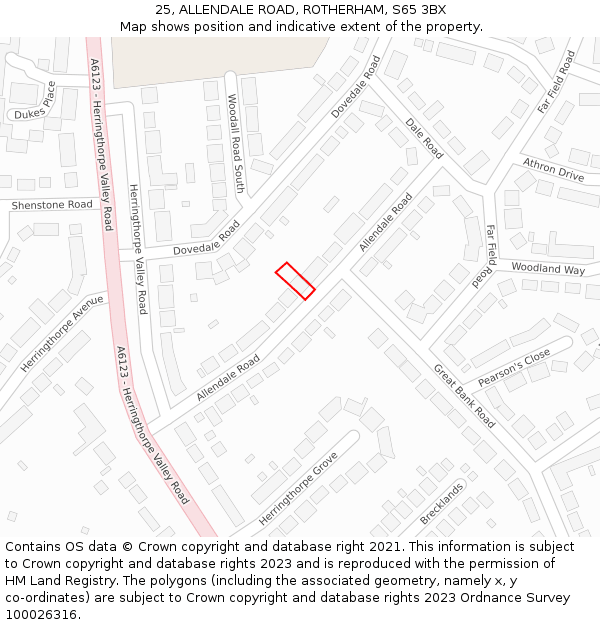 25, ALLENDALE ROAD, ROTHERHAM, S65 3BX: Location map and indicative extent of plot