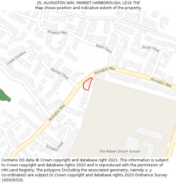 25, ALVINGTON WAY, MARKET HARBOROUGH, LE16 7NF: Location map and indicative extent of plot