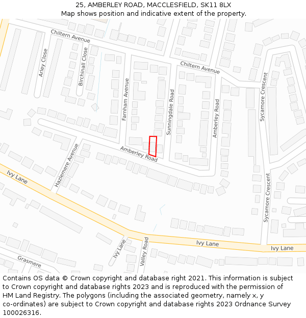 25, AMBERLEY ROAD, MACCLESFIELD, SK11 8LX: Location map and indicative extent of plot