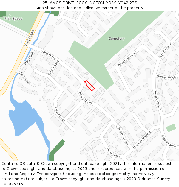 25, AMOS DRIVE, POCKLINGTON, YORK, YO42 2BS: Location map and indicative extent of plot