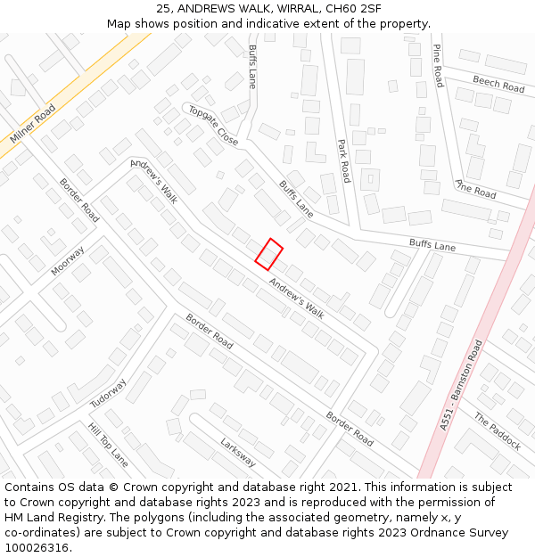 25, ANDREWS WALK, WIRRAL, CH60 2SF: Location map and indicative extent of plot