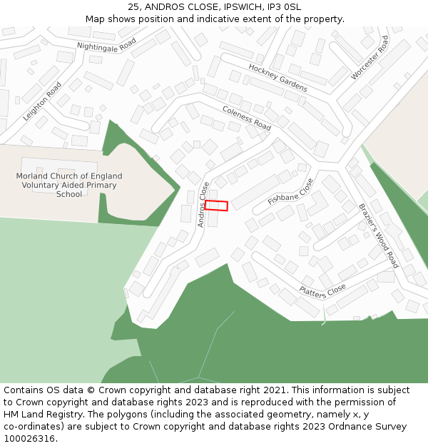 25, ANDROS CLOSE, IPSWICH, IP3 0SL: Location map and indicative extent of plot