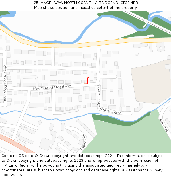 25, ANGEL WAY, NORTH CORNELLY, BRIDGEND, CF33 4PB: Location map and indicative extent of plot
