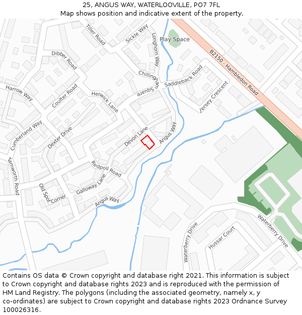 25, ANGUS WAY, WATERLOOVILLE, PO7 7FL: Location map and indicative extent of plot