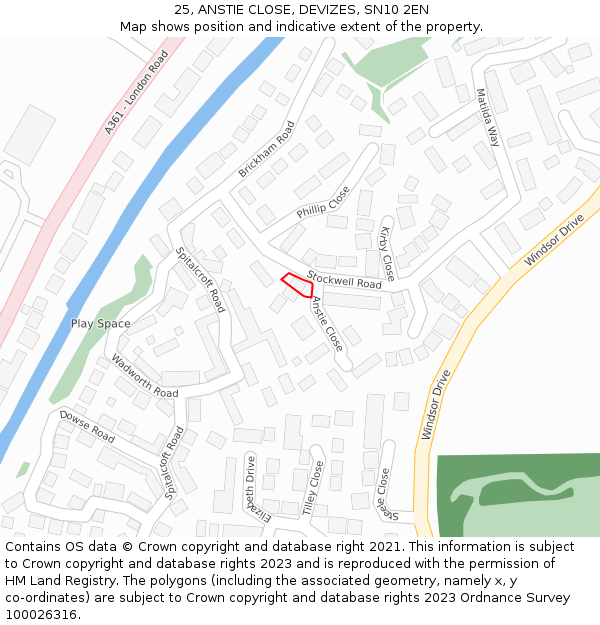 25, ANSTIE CLOSE, DEVIZES, SN10 2EN: Location map and indicative extent of plot