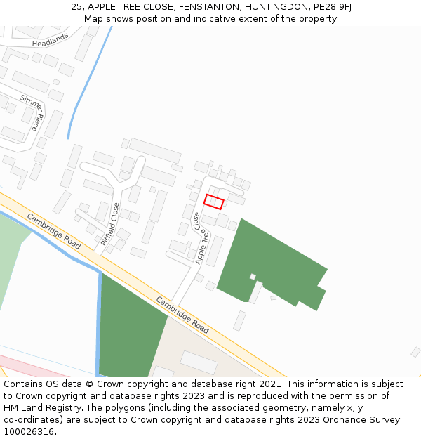 25, APPLE TREE CLOSE, FENSTANTON, HUNTINGDON, PE28 9FJ: Location map and indicative extent of plot