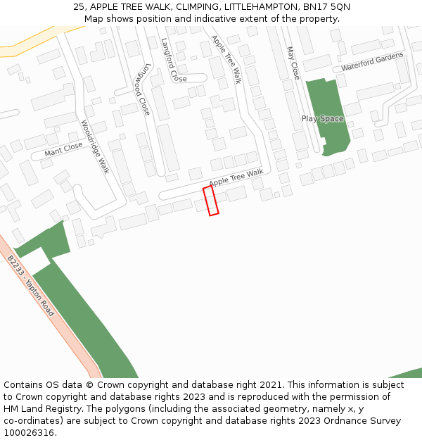 25, APPLE TREE WALK, CLIMPING, LITTLEHAMPTON, BN17 5QN: Location map and indicative extent of plot