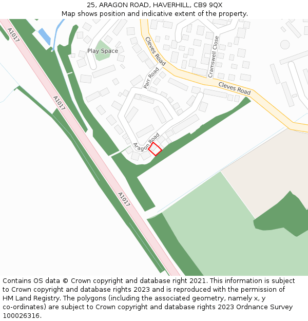 25, ARAGON ROAD, HAVERHILL, CB9 9QX: Location map and indicative extent of plot