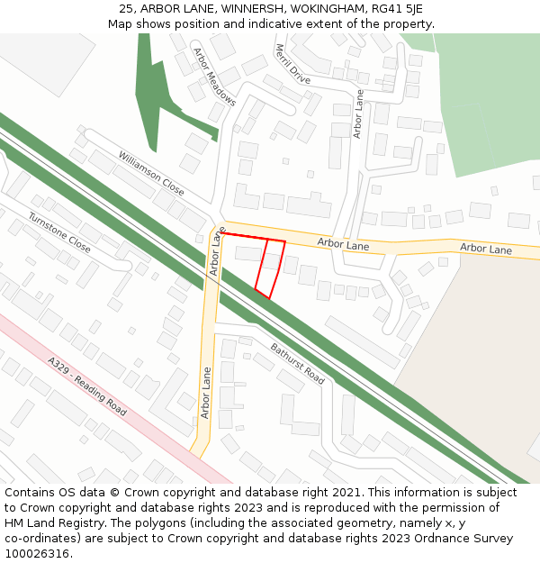 25, ARBOR LANE, WINNERSH, WOKINGHAM, RG41 5JE: Location map and indicative extent of plot