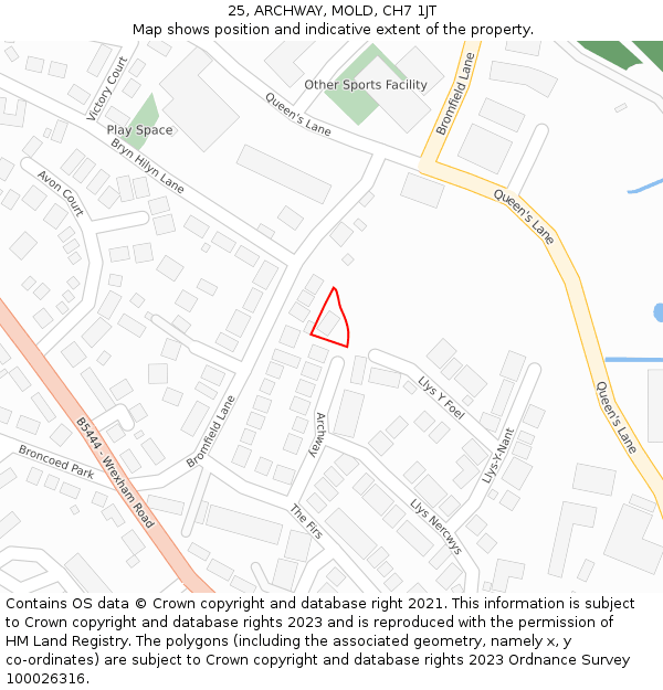 25, ARCHWAY, MOLD, CH7 1JT: Location map and indicative extent of plot