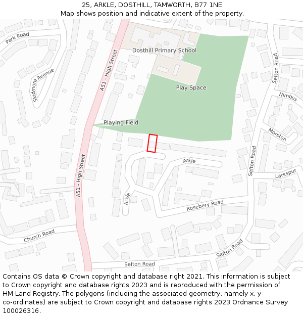 25, ARKLE, DOSTHILL, TAMWORTH, B77 1NE: Location map and indicative extent of plot