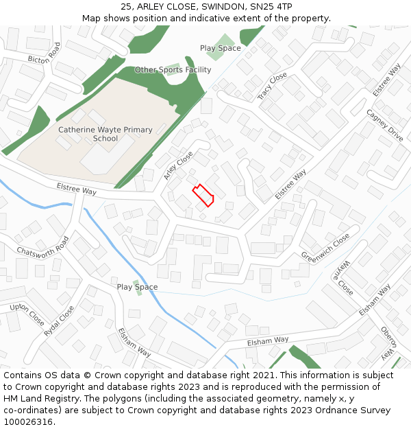 25, ARLEY CLOSE, SWINDON, SN25 4TP: Location map and indicative extent of plot