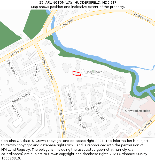25, ARLINGTON WAY, HUDDERSFIELD, HD5 9TF: Location map and indicative extent of plot