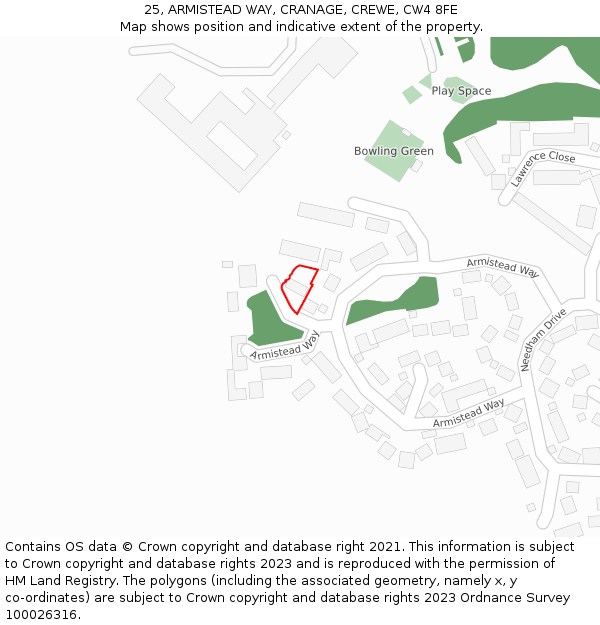 25, ARMISTEAD WAY, CRANAGE, CREWE, CW4 8FE: Location map and indicative extent of plot