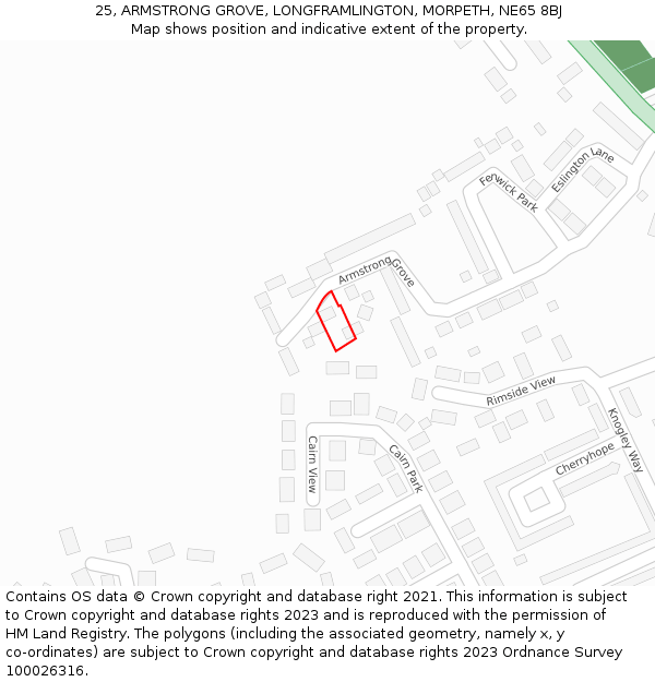 25, ARMSTRONG GROVE, LONGFRAMLINGTON, MORPETH, NE65 8BJ: Location map and indicative extent of plot
