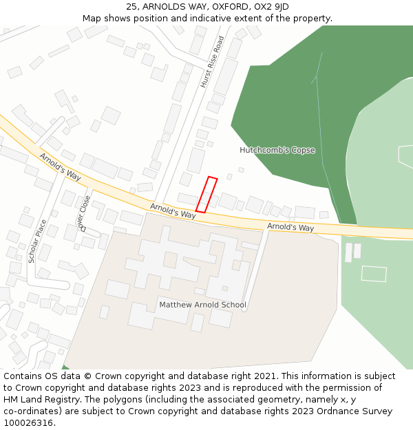 25, ARNOLDS WAY, OXFORD, OX2 9JD: Location map and indicative extent of plot