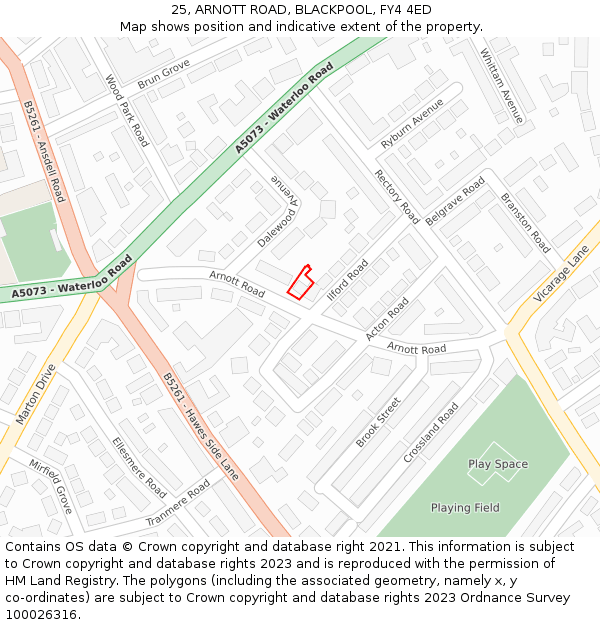 25, ARNOTT ROAD, BLACKPOOL, FY4 4ED: Location map and indicative extent of plot