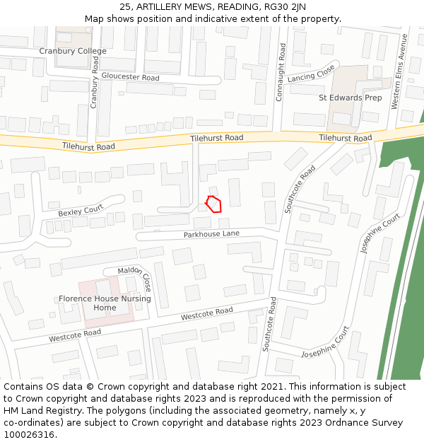 25, ARTILLERY MEWS, READING, RG30 2JN: Location map and indicative extent of plot