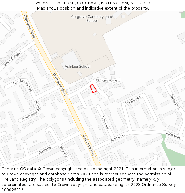 25, ASH LEA CLOSE, COTGRAVE, NOTTINGHAM, NG12 3PR: Location map and indicative extent of plot