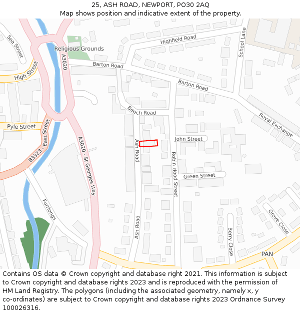 25, ASH ROAD, NEWPORT, PO30 2AQ: Location map and indicative extent of plot