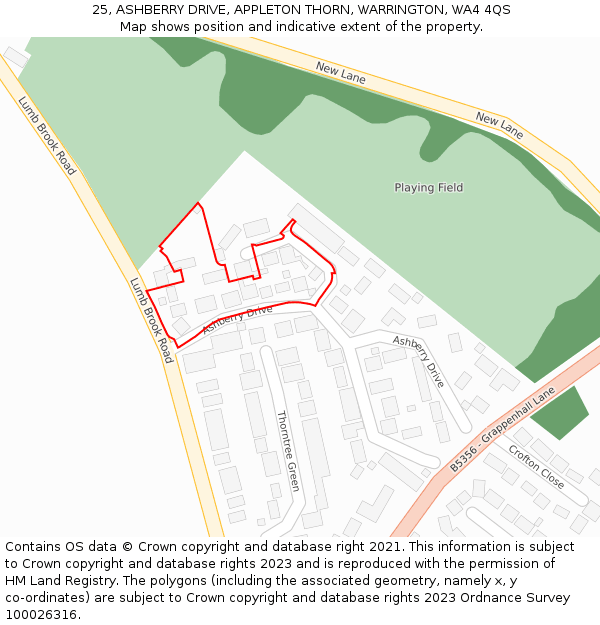 25, ASHBERRY DRIVE, APPLETON THORN, WARRINGTON, WA4 4QS: Location map and indicative extent of plot