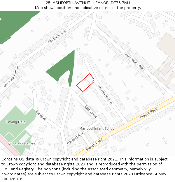 25, ASHFORTH AVENUE, HEANOR, DE75 7NH: Location map and indicative extent of plot