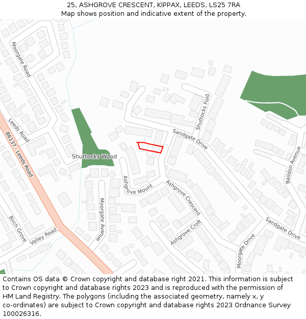 25, ASHGROVE CRESCENT, KIPPAX, LEEDS, LS25 7RA: Location map and indicative extent of plot