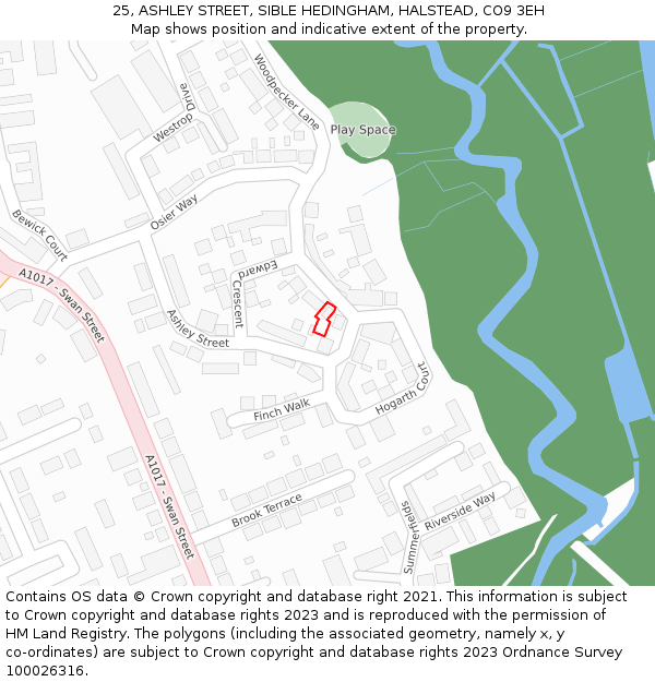 25, ASHLEY STREET, SIBLE HEDINGHAM, HALSTEAD, CO9 3EH: Location map and indicative extent of plot