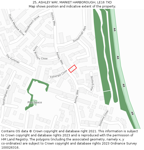 25, ASHLEY WAY, MARKET HARBOROUGH, LE16 7XD: Location map and indicative extent of plot