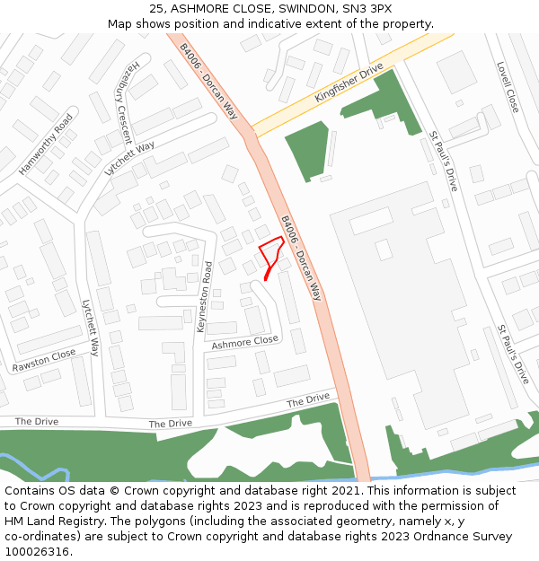 25, ASHMORE CLOSE, SWINDON, SN3 3PX: Location map and indicative extent of plot