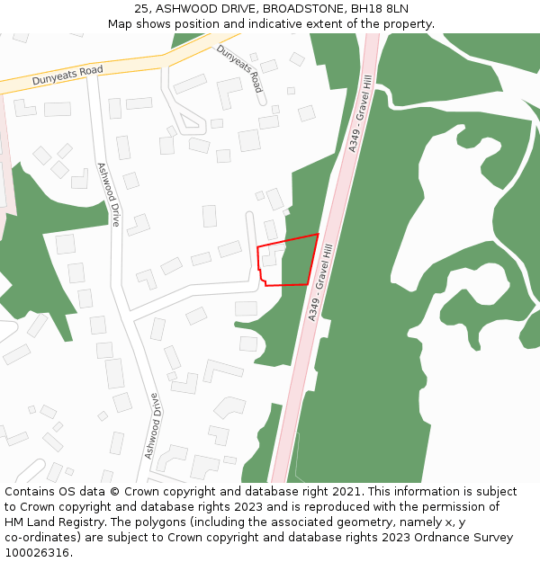 25, ASHWOOD DRIVE, BROADSTONE, BH18 8LN: Location map and indicative extent of plot