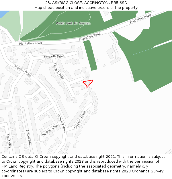 25, ASKRIGG CLOSE, ACCRINGTON, BB5 6SD: Location map and indicative extent of plot