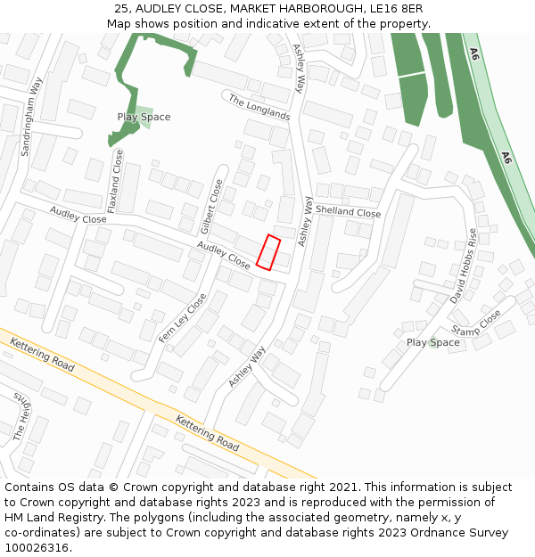 25, AUDLEY CLOSE, MARKET HARBOROUGH, LE16 8ER: Location map and indicative extent of plot