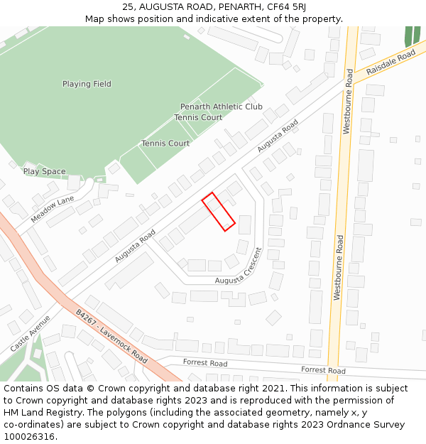 25, AUGUSTA ROAD, PENARTH, CF64 5RJ: Location map and indicative extent of plot