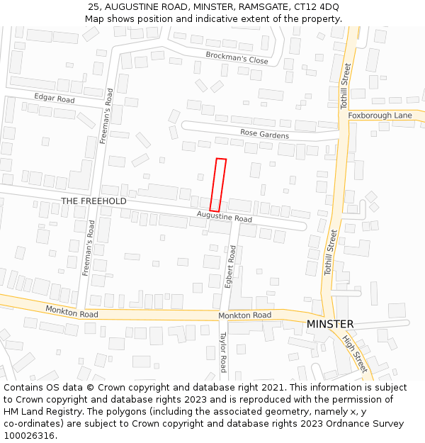 25, AUGUSTINE ROAD, MINSTER, RAMSGATE, CT12 4DQ: Location map and indicative extent of plot