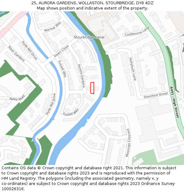 25, AURORA GARDENS, WOLLASTON, STOURBRIDGE, DY8 4DZ: Location map and indicative extent of plot