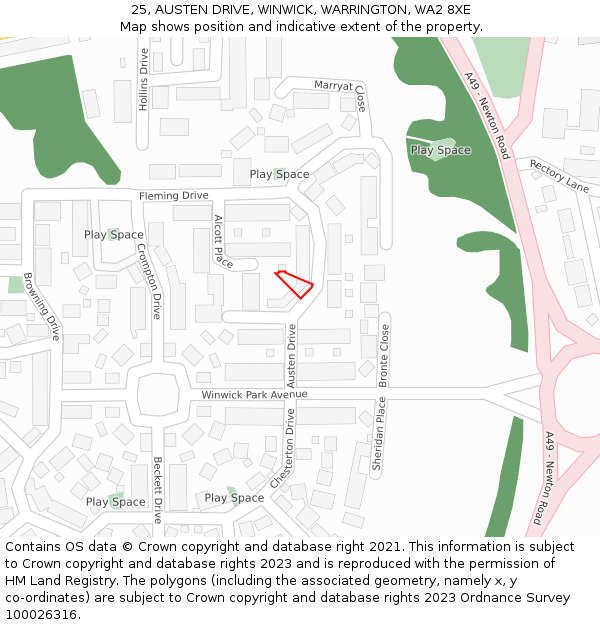 25, AUSTEN DRIVE, WINWICK, WARRINGTON, WA2 8XE: Location map and indicative extent of plot