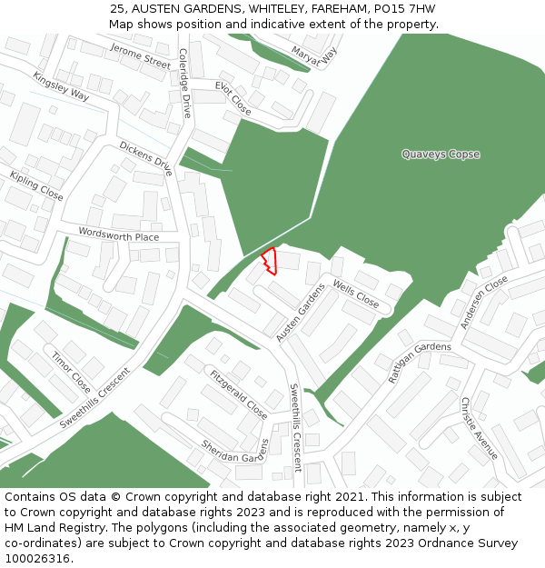 25, AUSTEN GARDENS, WHITELEY, FAREHAM, PO15 7HW: Location map and indicative extent of plot