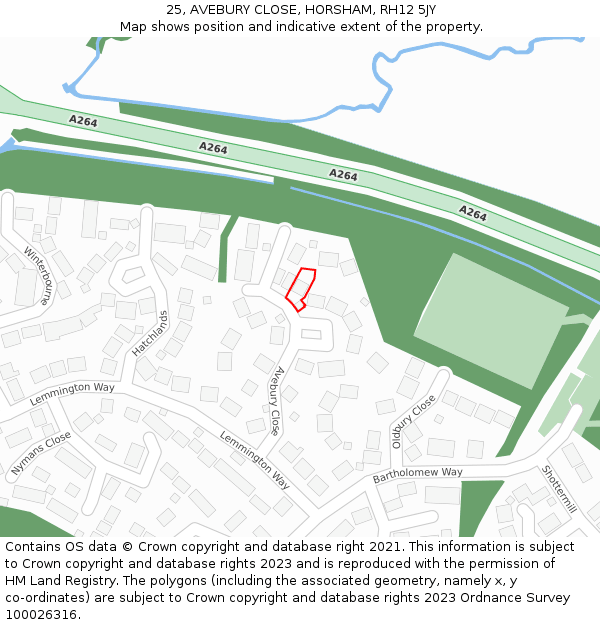 25, AVEBURY CLOSE, HORSHAM, RH12 5JY: Location map and indicative extent of plot