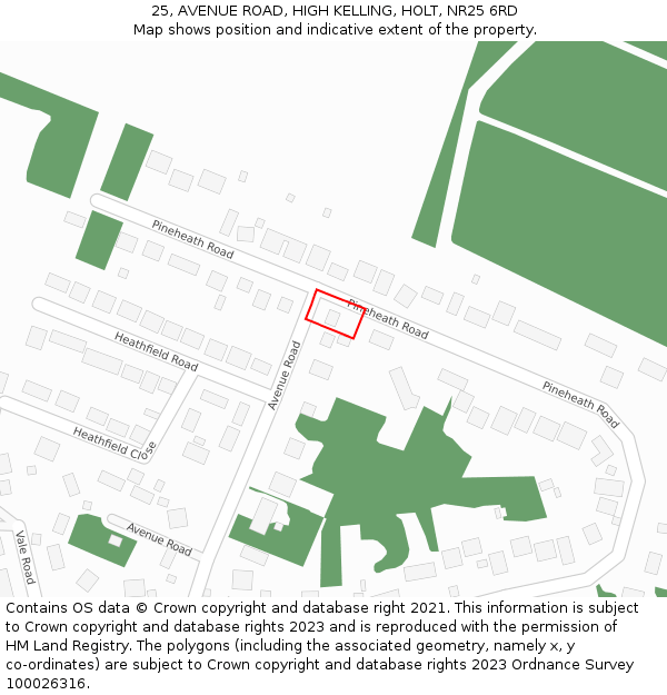 25, AVENUE ROAD, HIGH KELLING, HOLT, NR25 6RD: Location map and indicative extent of plot