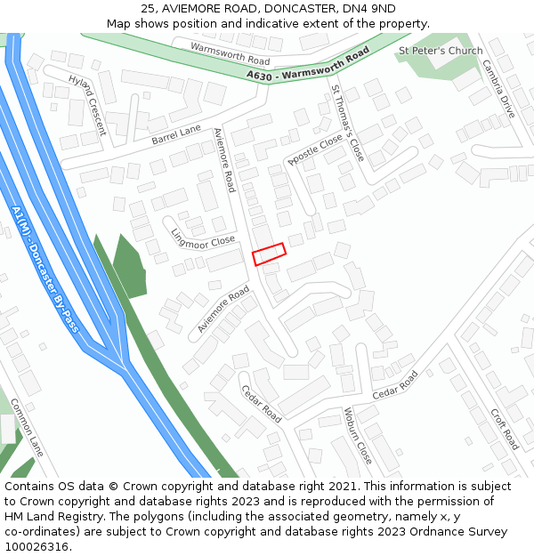 25, AVIEMORE ROAD, DONCASTER, DN4 9ND: Location map and indicative extent of plot