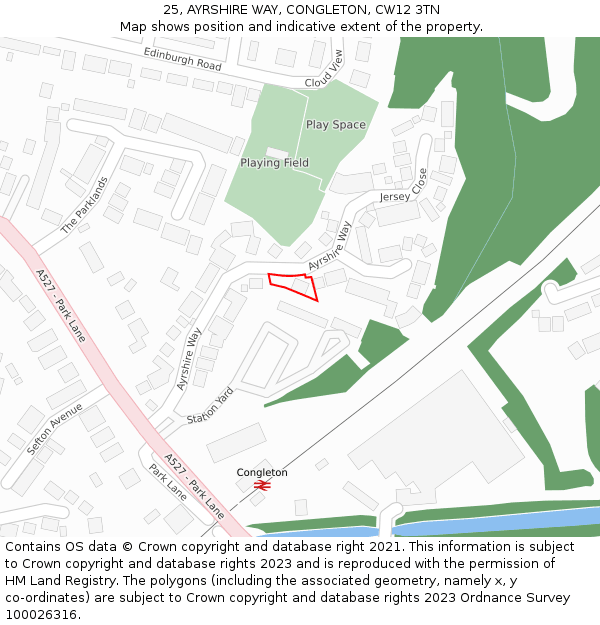 25, AYRSHIRE WAY, CONGLETON, CW12 3TN: Location map and indicative extent of plot