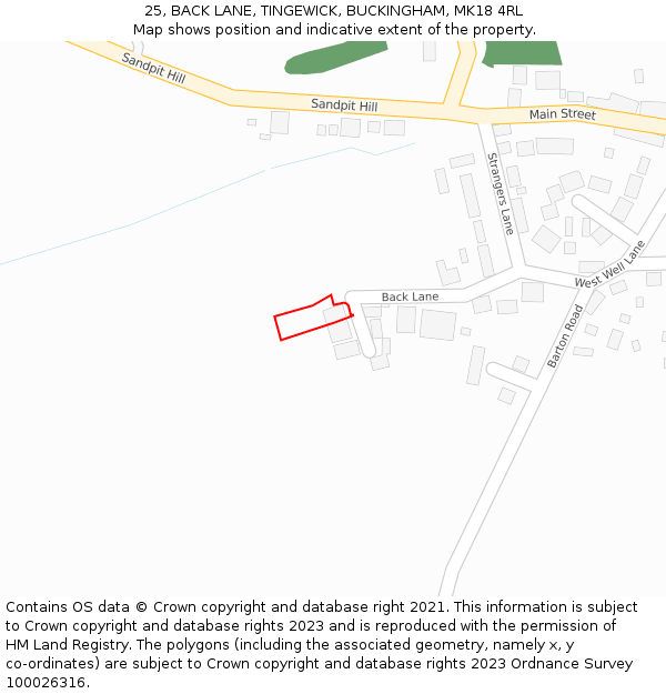 25, BACK LANE, TINGEWICK, BUCKINGHAM, MK18 4RL: Location map and indicative extent of plot