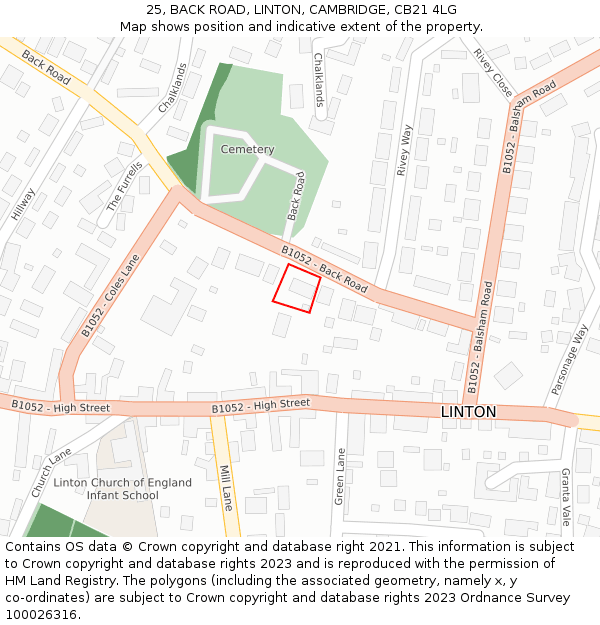 25, BACK ROAD, LINTON, CAMBRIDGE, CB21 4LG: Location map and indicative extent of plot