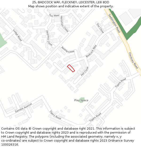 25, BADCOCK WAY, FLECKNEY, LEICESTER, LE8 8DD: Location map and indicative extent of plot