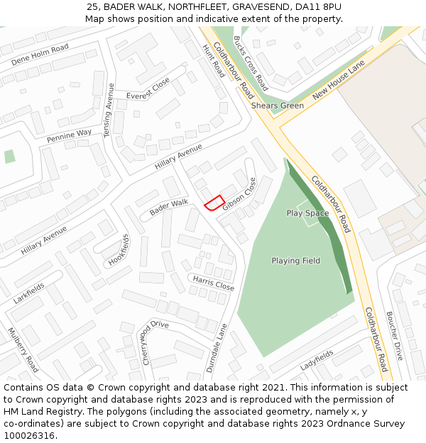25, BADER WALK, NORTHFLEET, GRAVESEND, DA11 8PU: Location map and indicative extent of plot