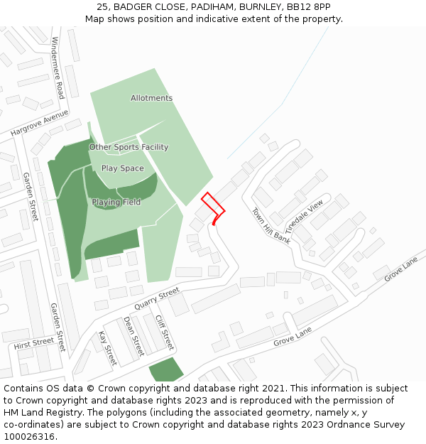 25, BADGER CLOSE, PADIHAM, BURNLEY, BB12 8PP: Location map and indicative extent of plot