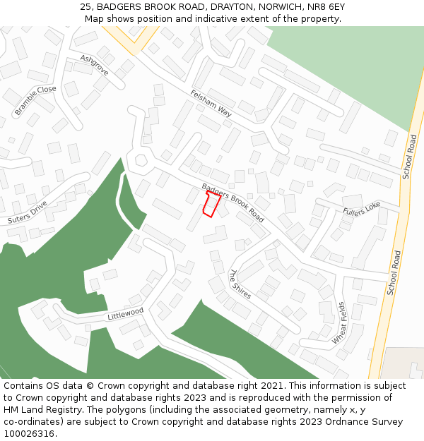 25, BADGERS BROOK ROAD, DRAYTON, NORWICH, NR8 6EY: Location map and indicative extent of plot