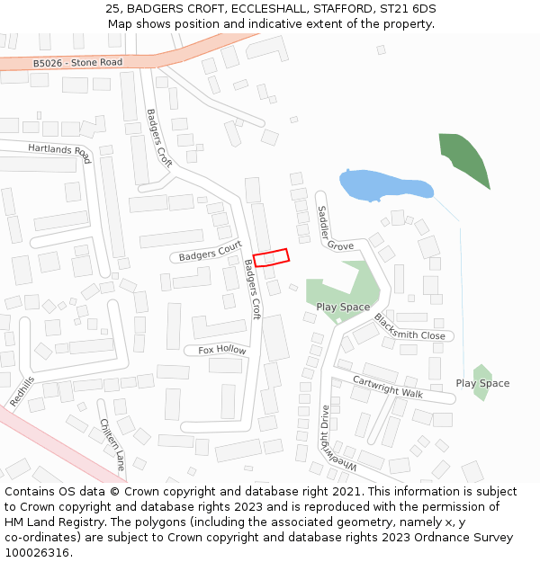 25, BADGERS CROFT, ECCLESHALL, STAFFORD, ST21 6DS: Location map and indicative extent of plot