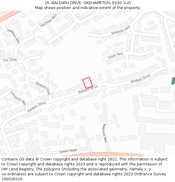 25, BALDWIN DRIVE, OKEHAMPTON, EX20 1UQ: Location map and indicative extent of plot